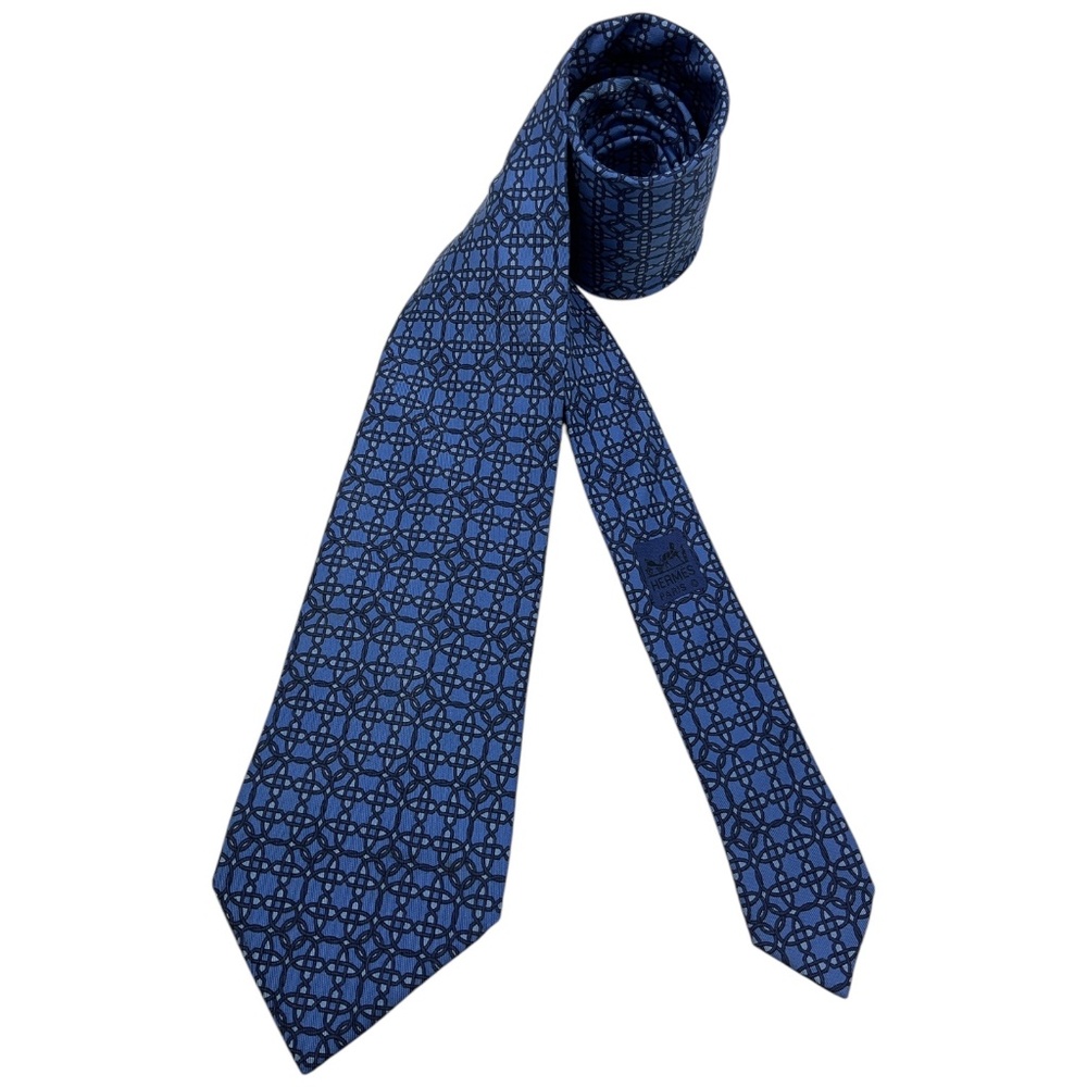 HERMÈS 7821 UA Blue Geometric Silk LUXURY Tie FRANCE